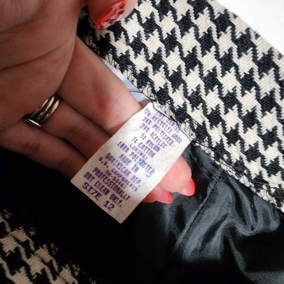 Vintage recycled wool houndstooth black and white checkered long skirt - Picture 8 of 8